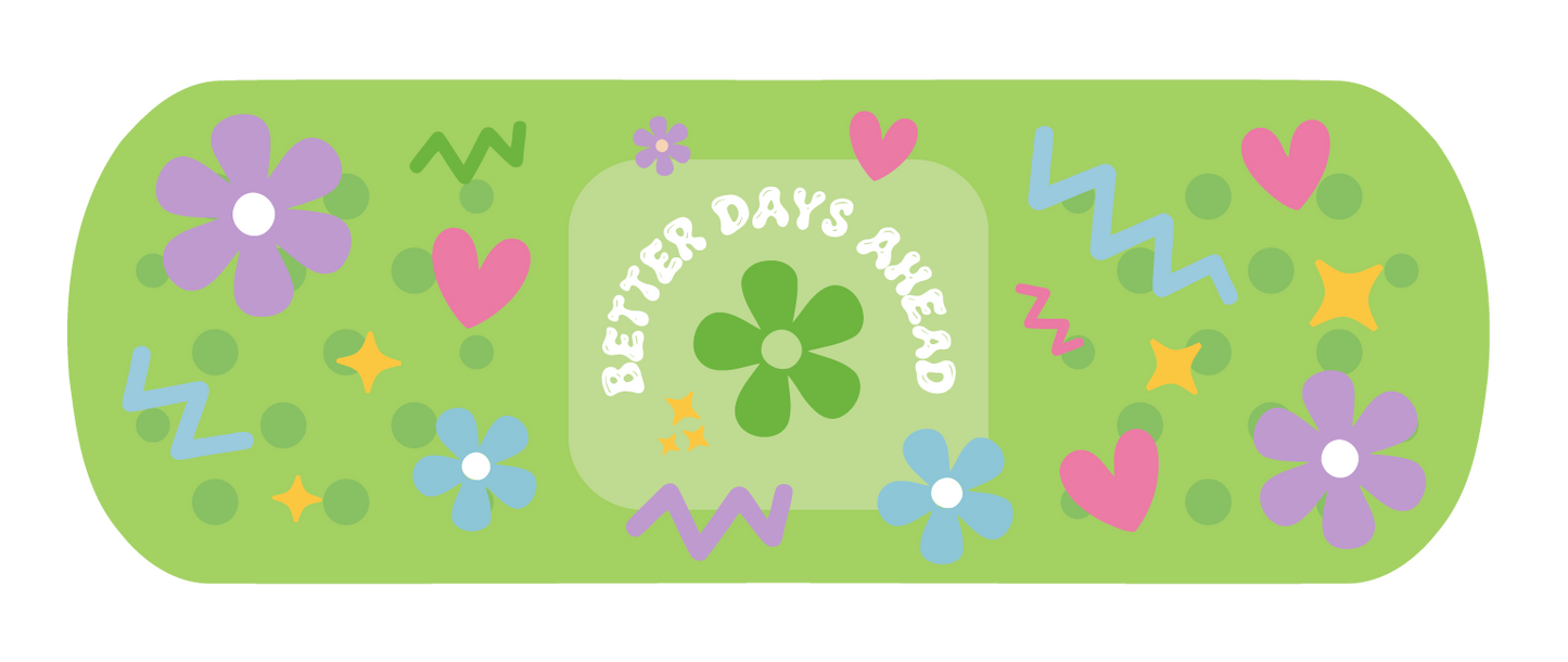 Better Days Ahead bandage-inspired scratch cover decal design.
