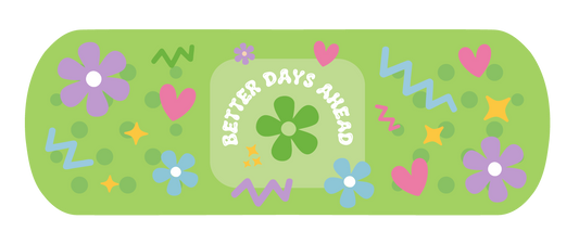 Better Days Ahead bandage-inspired scratch cover decal design.