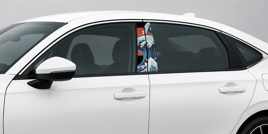 Crimson Tide pillar kit installed on a white sedan.