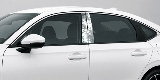 Frostfall pillar kit installed on a white sedan.