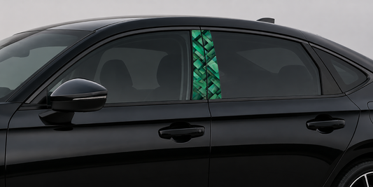 Jade Matrix pillar kit installed on a black sedan.