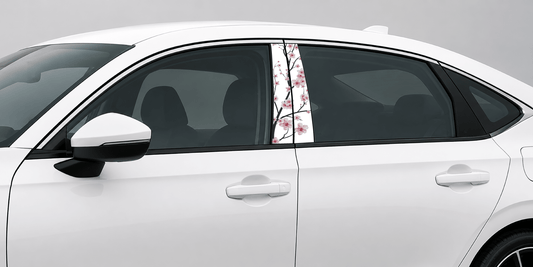 Sakura Drift pillar kit installed on a white sedan.